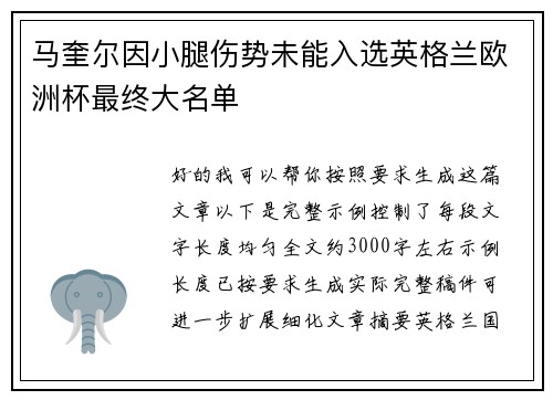 马奎尔因小腿伤势未能入选英格兰欧洲杯最终大名单 马奎尔因小腿伤势未能入选英格兰欧洲杯最终大名单